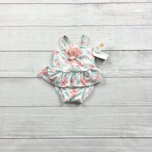 Gymboree Baby Girl One Piece Swimsuit Floral Skirted UPF 50 NWT 0-3 Months